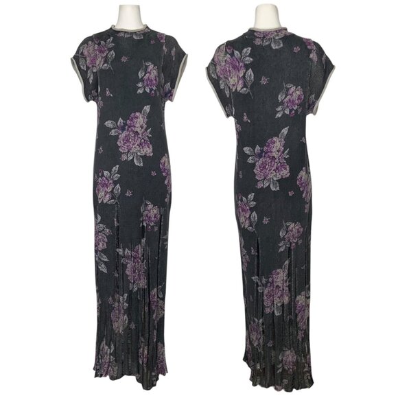 Free People Elaine Maxi Dress XS Floral Knit Distressed Hem Oversized Bohemian - Picture 1 of 14